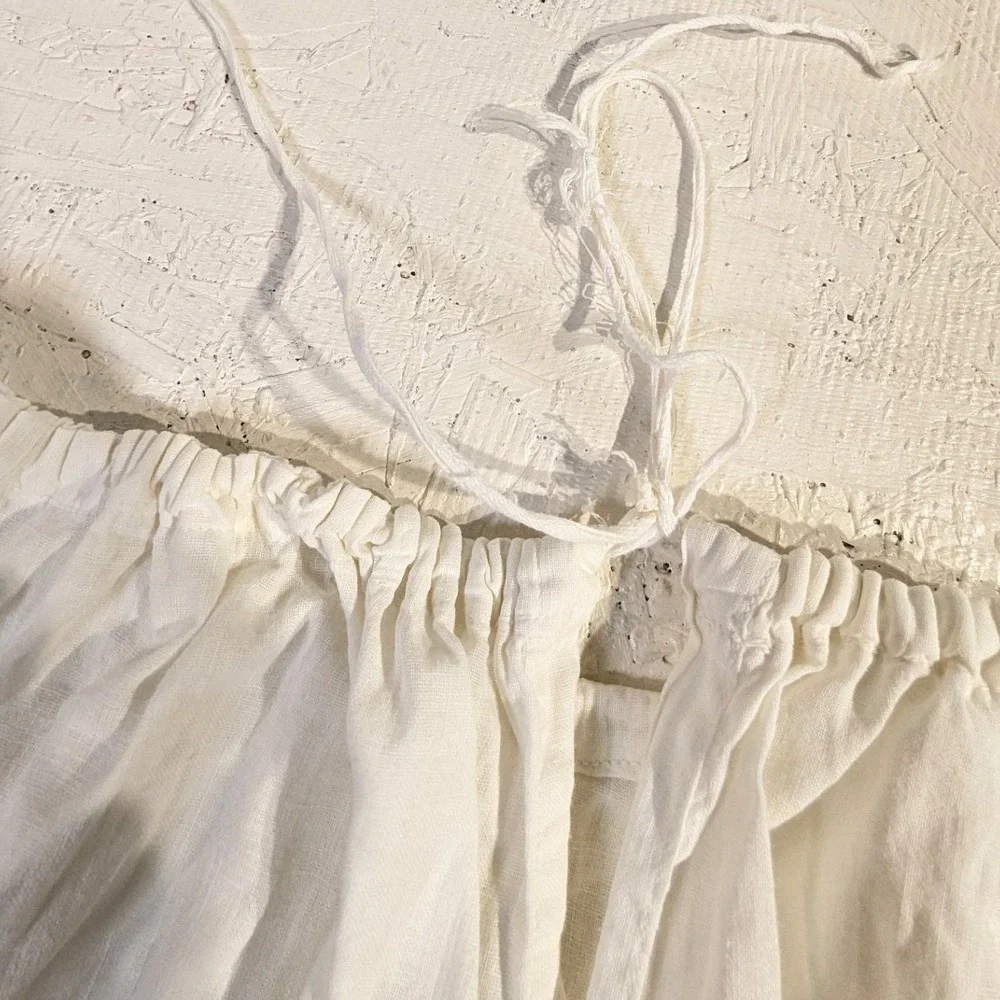 Vintage Boho Eyelet Skirt 26x30 White‎ Cotton Tiered Prairie READ